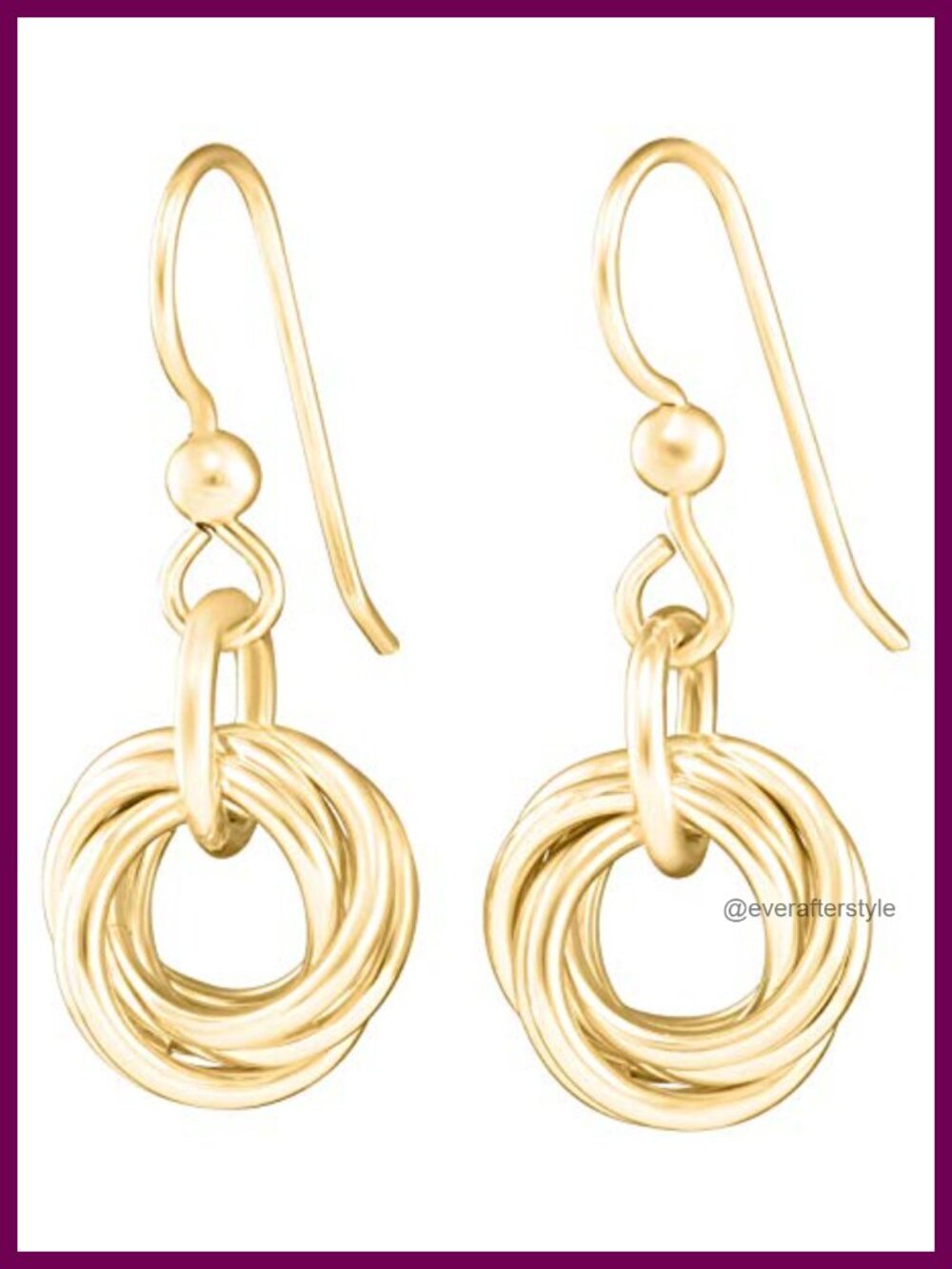 14K Yellow Gold Filled Love Knot Dangle Leverback Clip-On Earrings